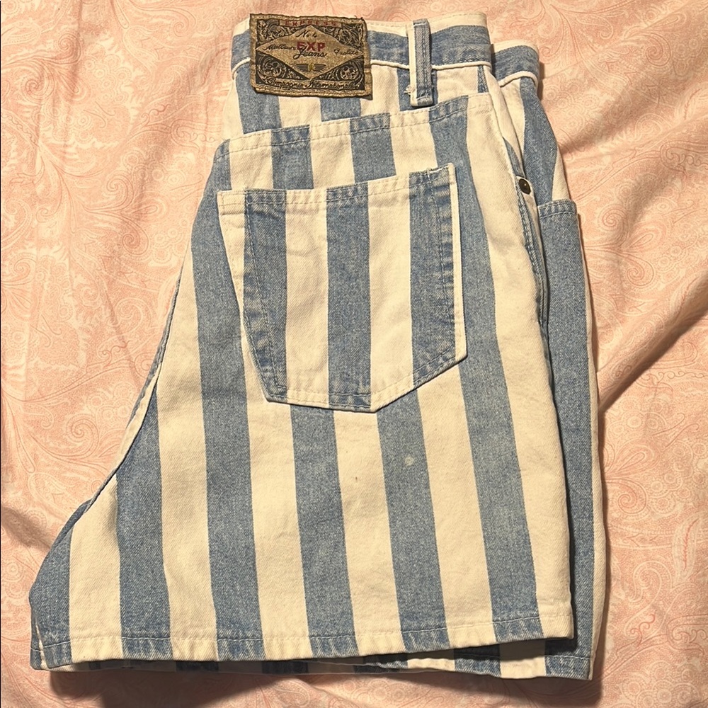 Vintage express blue and white striped shorts